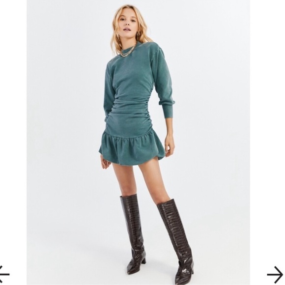 Something Navy Green Ruched sweatshirt Dress - Picture 1 of 12